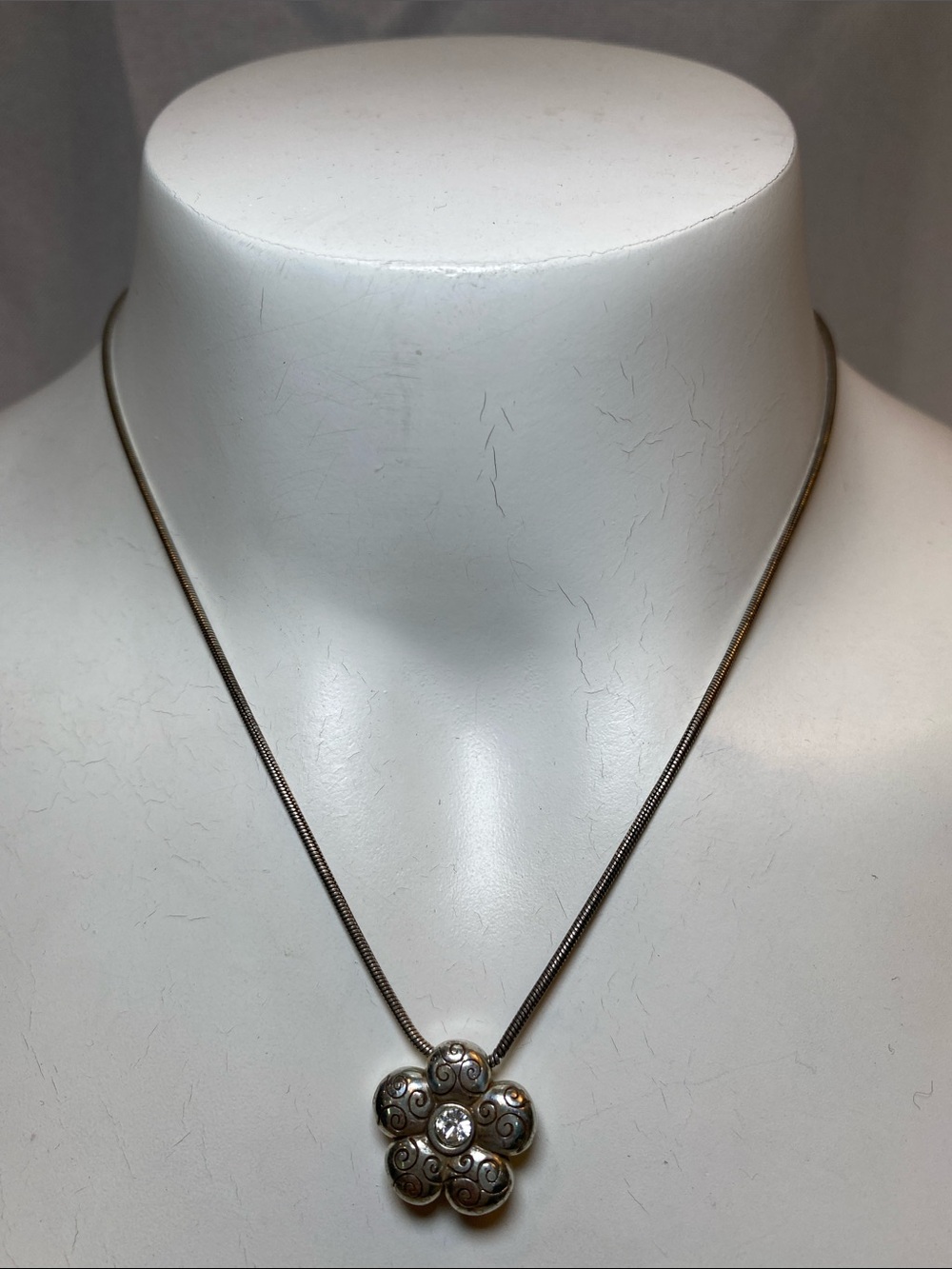 Brighton La Vie Double Sided Flower Swarovski Crystal Silver-Plated Necklace 16"